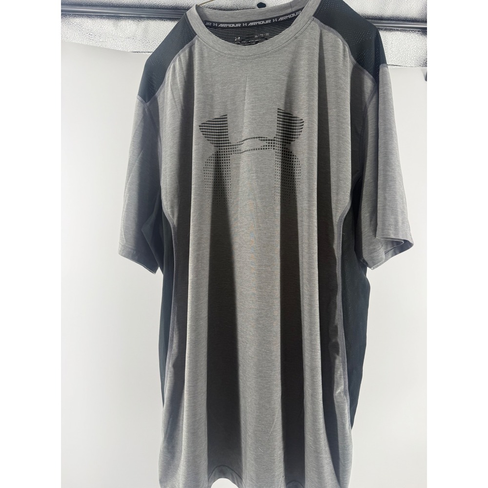Under Armour Mens HeatGear Fitted Mesh Back Training Shirt Grey Black XL